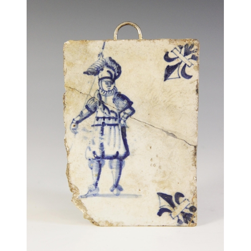 369 - A collection of ten delft tiles, 18th century and later, to include a ship decorated example 13cm x ... 