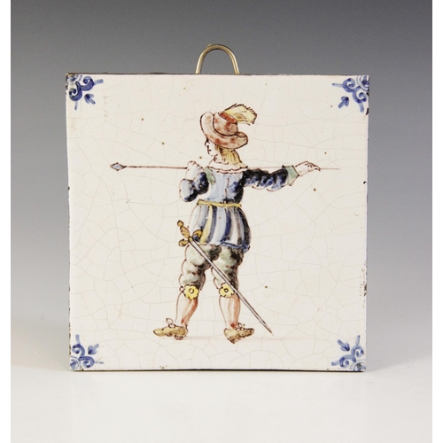 369 - A collection of ten delft tiles, 18th century and later, to include a ship decorated example 13cm x ... 