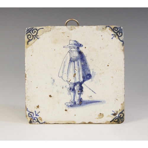 369 - A collection of ten delft tiles, 18th century and later, to include a ship decorated example 13cm x ... 