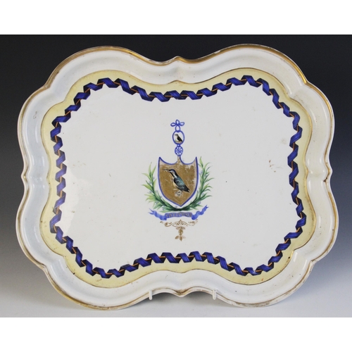 370 - A Meissen porcelain tray and cup, outside decorated, 19th century, the ogee shaped tray finely ename... 