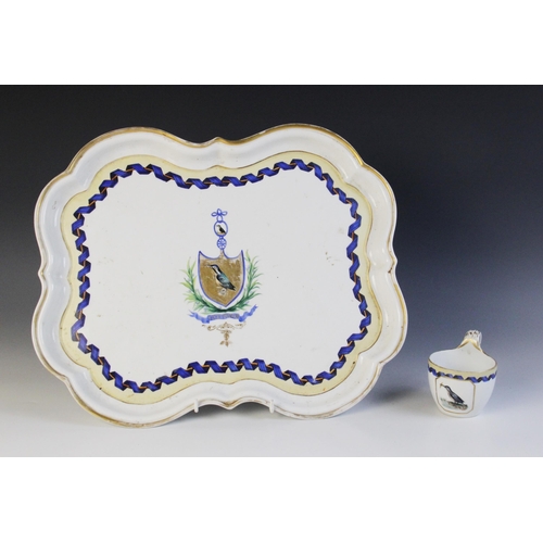 370 - A Meissen porcelain tray and cup, outside decorated, 19th century, the ogee shaped tray finely ename... 