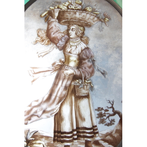 380 - Two stained and painted glass panels, 19th century, one depicting a traveller wearing a tricorn hat ... 