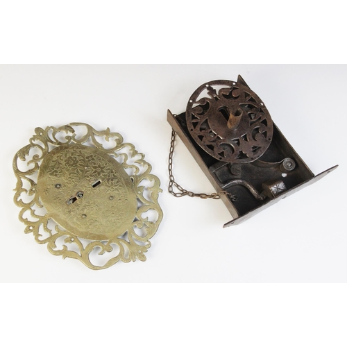 386 - A 17th/18th century iron lock mechanism, possibly from a chest or coffer, having an oval openwork ba... 