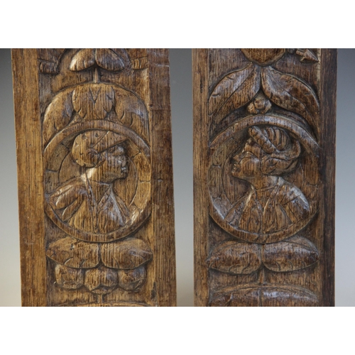 403 - A near pair of mid 16th century Romayne type panels, of slender proportions, designed as a central p... 