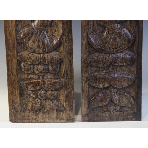 403 - A near pair of mid 16th century Romayne type panels, of slender proportions, designed as a central p... 