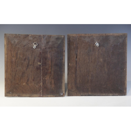 416 - A pair of 16th century carved oak Romayne type panels, Tudor, circa 1530, each carved with a male pr... 