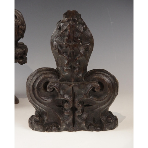 432 - Three late 15th century foliate carved oak poppy head finials, smallest 25.5cm high x 16cm wide, tal... 