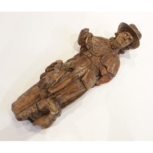 471 - A 16th century carved pine and polychrome painted figure of St Roch, southern European, 97cm high