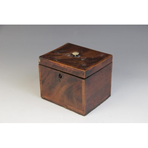 493 - A George III burr yew wood octagonal tea caddy, the hinged cover inlaid with star detail, opening to... 