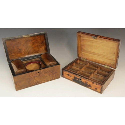 495 - A 19th century burr walnut tea caddy, of rectangular domed form, the hinged cover opening to a centr... 