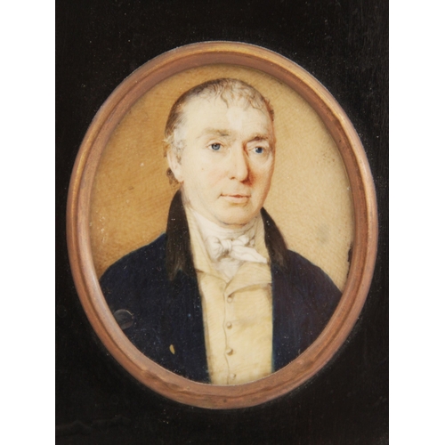 50 - English school (19th century), 
A portrait miniature depicting a frock coated gentleman bust length,... 