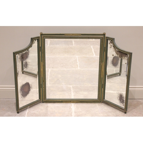 504 - * A large French parcel gilt dressing table mirror, 19th century, the triptych frame painted green, ... 