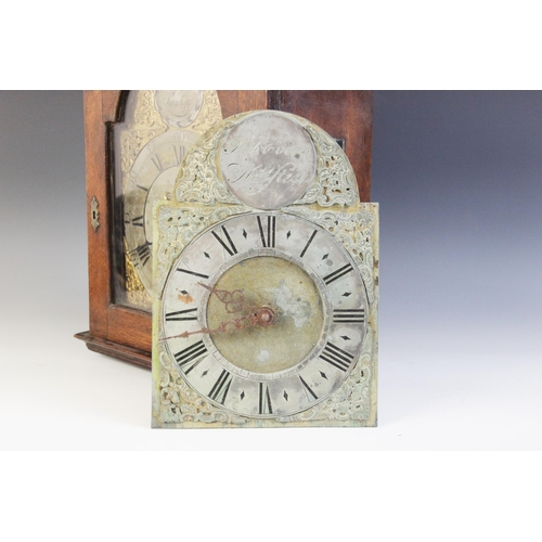 516 - A square brass sundial, impressed with an image of the sun, Roman numerals and the year '1733', late... 