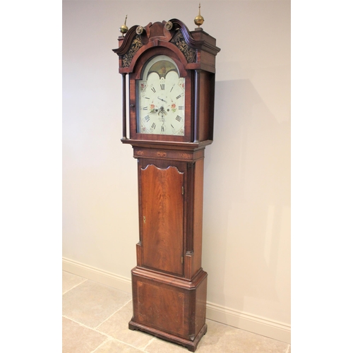 517 - * A George III mahogany cased eight day longcase clock, signed George Monks, Prescot, the hood with ... 