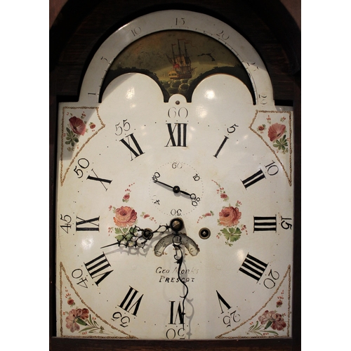 517 - * A George III mahogany cased eight day longcase clock, signed George Monks, Prescot, the hood with ... 