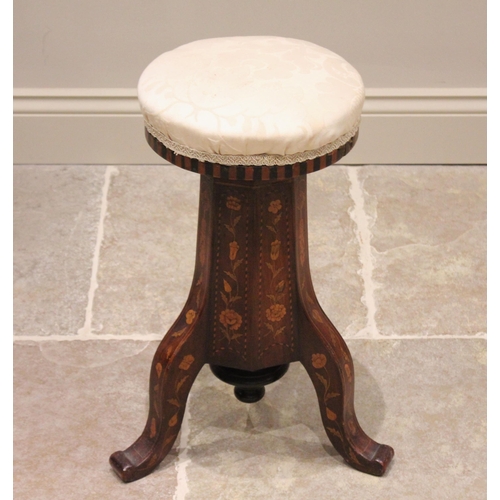 522 - A 18th century and later constructed Dutch walnut marquetry piano stool, the associated upholstered ... 