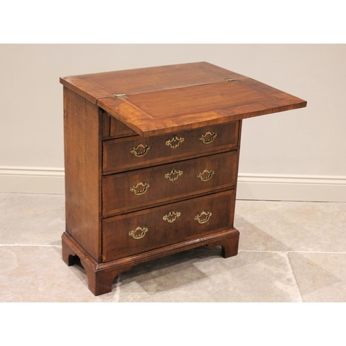 527 - A George II style walnut fold over bachelors chest, the crossbanded folding top above two short and ... 