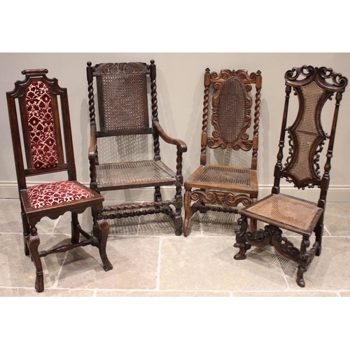 556 - Four assorted Carolean chairs, 17th century and later, to include a walnut elbow chair, with a ratta... 