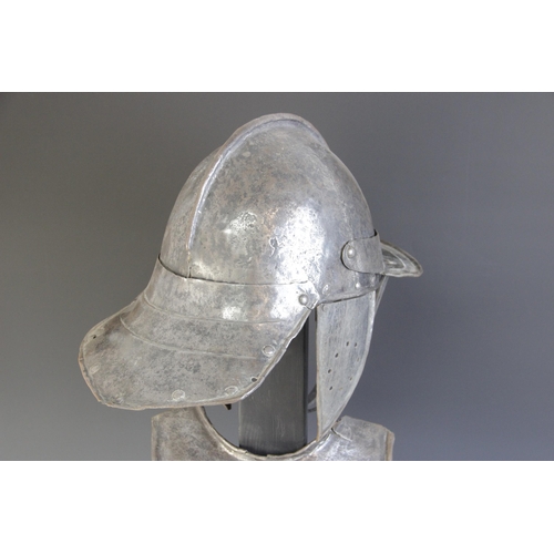 58 - A Harquebusier’s Pot helmet and breast-plate, Dutch or English, mid-17th century, the helmet formed ... 