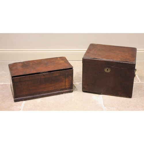 594 - A George III mahogany cellarette, the hinged cover opening to a vacant interior, applied with side b... 