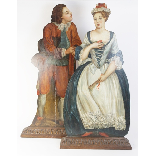 612 - Two dummy boards, late 19th/early 20th century, each hand painted on oak panels, one as a lady, the ... 