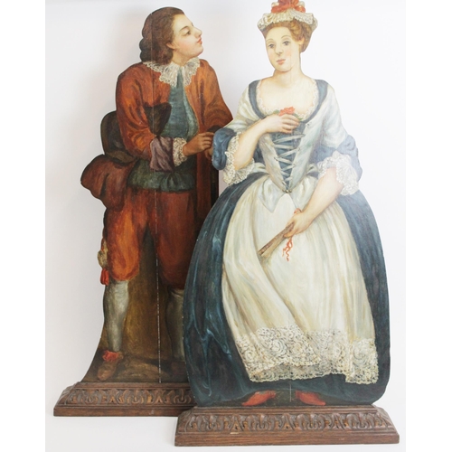 612 - Two dummy boards, late 19th/early 20th century, each hand painted on oak panels, one as a lady, the ... 