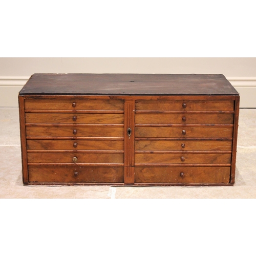 625 - An Edwardian and later walnut specimen chest, formed from ten small drawers over one long drawer, 30... 