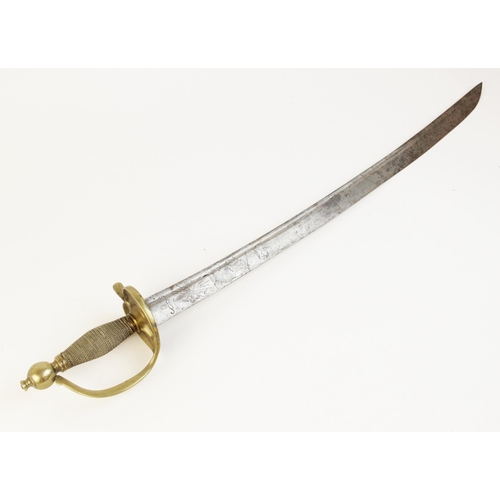 73 - A German sword, 18th century, the 58.5cm single edged curved fullered steel blade with bayonet tip, ... 