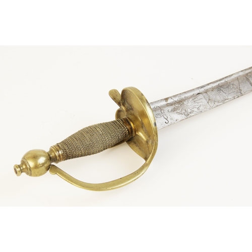 73 - A German sword, 18th century, the 58.5cm single edged curved fullered steel blade with bayonet tip, ... 