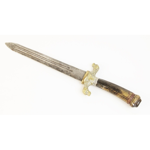 75 - A hunting short sword, 19th century, probably German, the 23.5cm double edged blade with triple full... 