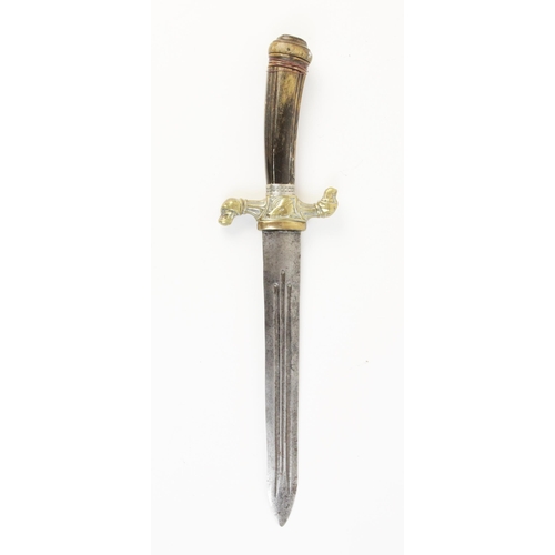 75 - A hunting short sword, 19th century, probably German, the 23.5cm double edged blade with triple full... 