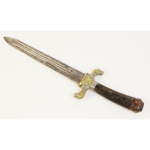 75 - A hunting short sword, 19th century, probably German, the 23.5cm double edged blade with triple full... 