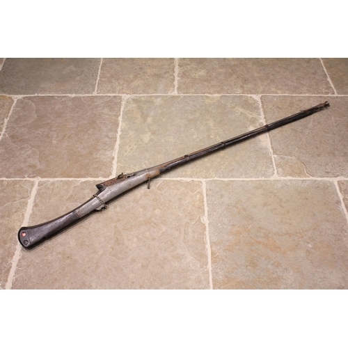 77 - A Replica Jezail flintlock musket, with a hardwood stock and a 119cm long steel barrel, total length... 