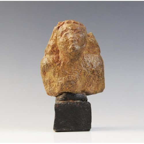 141 - An Egyptian style worn bust, wearing a bag wig, Not Ancient, 10.5cm x 8.5cm (at fault) 

Provenance:... 