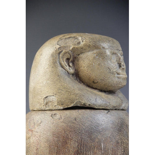 154 - An Egyptian style limestone canopic jar, the stopper in the form of human-headed Imsety, Not Ancient... 