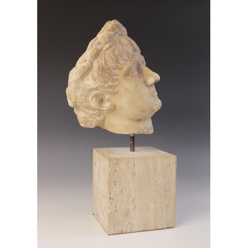 156 - A marble head of an emperor, probably Nero, wearing a wreath, After the Antique, 23.5cm high (at fau... 