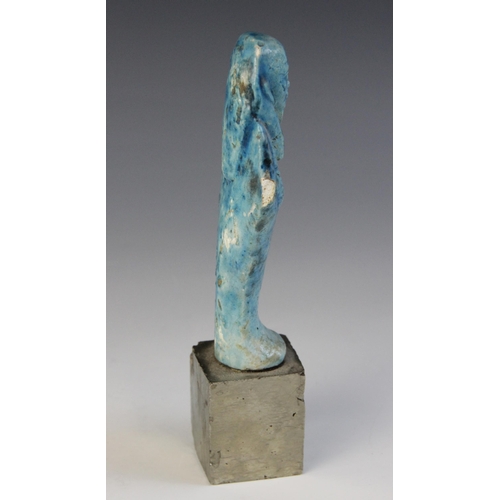 157 - An Egyptian style bright blue glazed faience shabti, 13cm high (at fault) 

Provenance: Ex Alison Ba... 