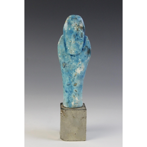 157 - An Egyptian style bright blue glazed faience shabti, 13cm high (at fault) 

Provenance: Ex Alison Ba... 