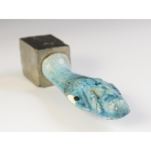 157 - An Egyptian style bright blue glazed faience shabti, 13cm high (at fault) 

Provenance: Ex Alison Ba... 