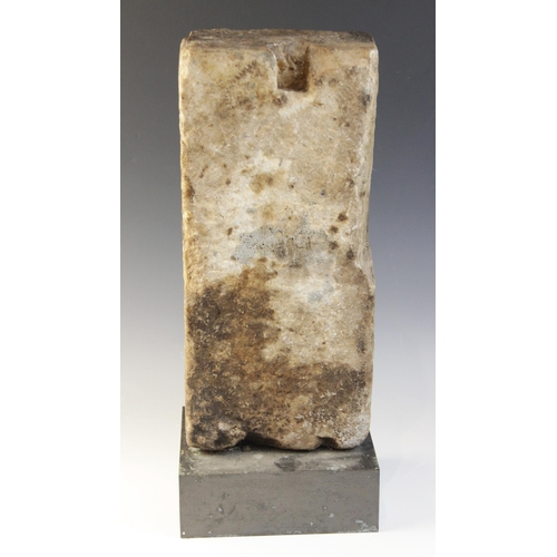 163 - A marble grave stele of rectangular form, the recessed area carved in relief with a standing male fi... 