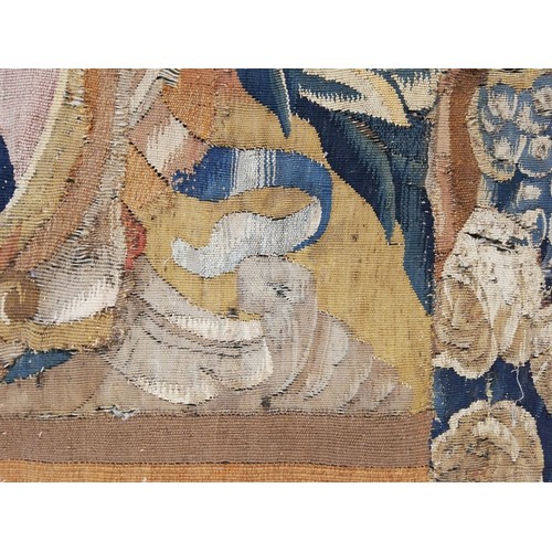 262 - An embroidery of a religious figure, possibly Saint Catherine, possibly 17th Century, comprised of c... 