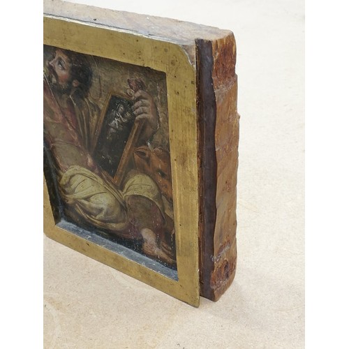 255 - Manner of Michelangelo (1475-1564),  
An artist at work on a Madonna And Child, 
Oil on shaped gilt ... 