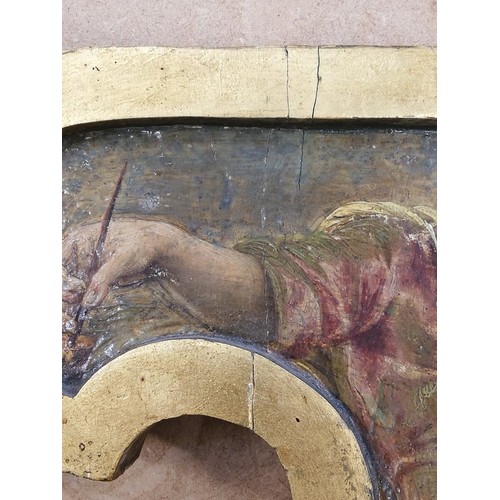 255 - Manner of Michelangelo (1475-1564),  
An artist at work on a Madonna And Child, 
Oil on shaped gilt ... 