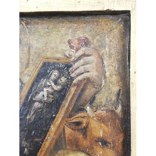 255 - Manner of Michelangelo (1475-1564),  
An artist at work on a Madonna And Child, 
Oil on shaped gilt ... 