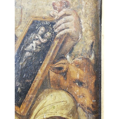 255 - Manner of Michelangelo (1475-1564),  
An artist at work on a Madonna And Child, 
Oil on shaped gilt ... 