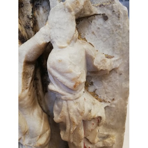 89 - A carved alabaster panel fragment, modelled in the 15th century Nottingham manner with a high relief... 