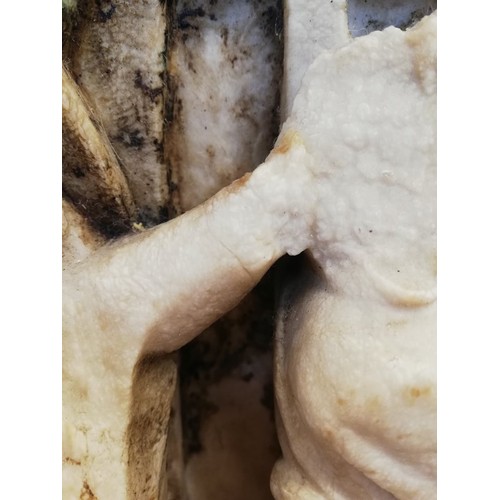 89 - A carved alabaster panel fragment, modelled in the 15th century Nottingham manner with a high relief... 