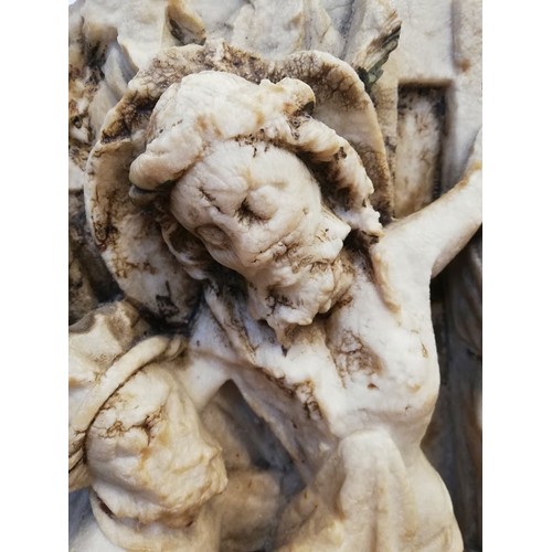 89 - A carved alabaster panel fragment, modelled in the 15th century Nottingham manner with a high relief... 