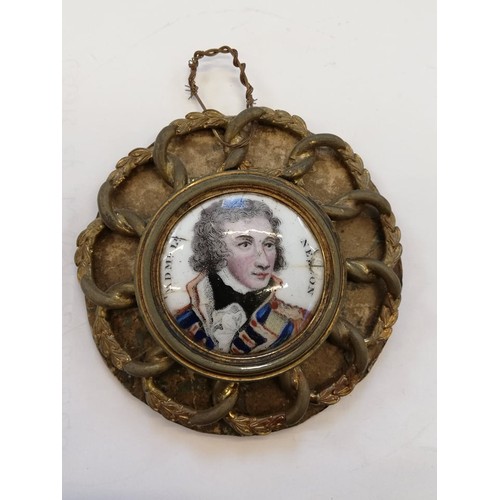 31 - NAVAL INTEREST: An enamel plaque depicting Admiral Lord Nelson, 19th century, the bust length portra... 