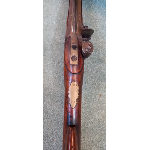 66 - A replica Flintlock Blunderbuss, the round bronze barrel stamped ‘A093’, half-stocked in walnut and ... 